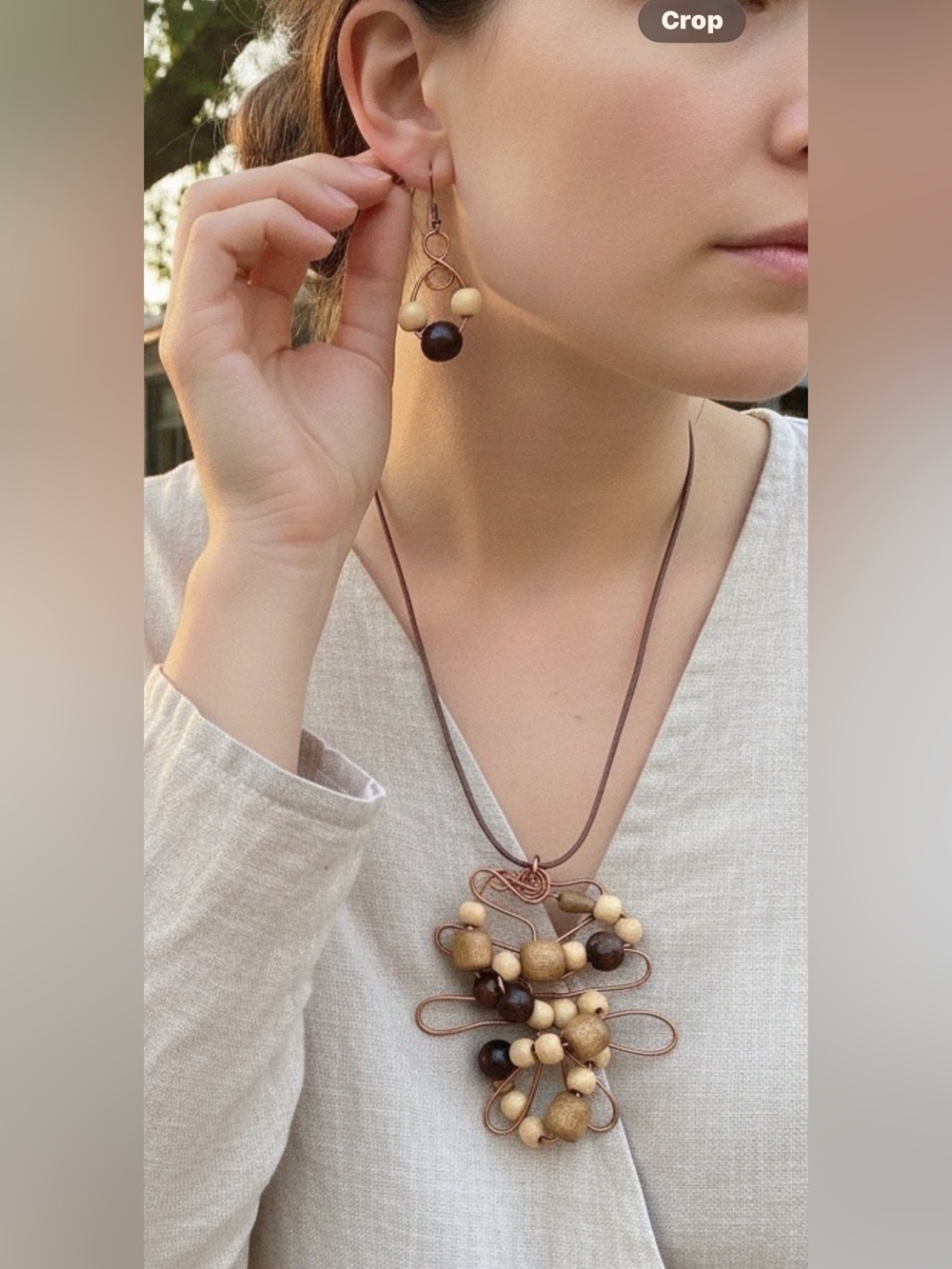 Pendant and Earrings Set. Copper Wire Wrapped Pendant on Cord and Earrings.